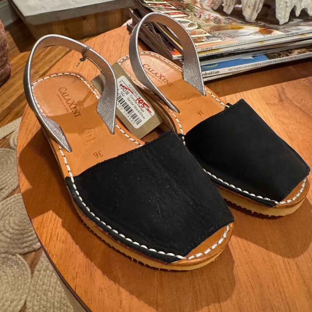 CalaXni Made In Spain Women's Black and Silver Slingback Sandals